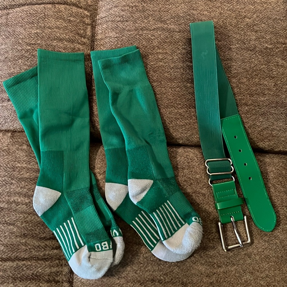 Youth/Toddler Baseball Socks & Belt, Kelly Green, EUC
